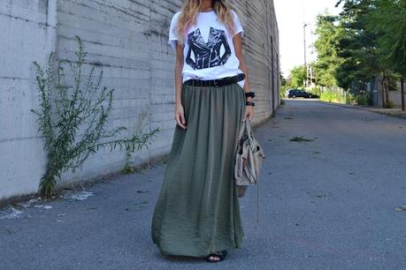 Military Green Maxi-Skirt.