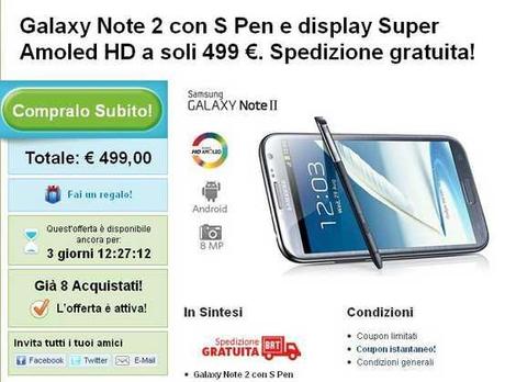 Super Offerta Samsung Galaxy Note 2 N7100 – S Pen display Super Amoled HD al prezzo di 499 €