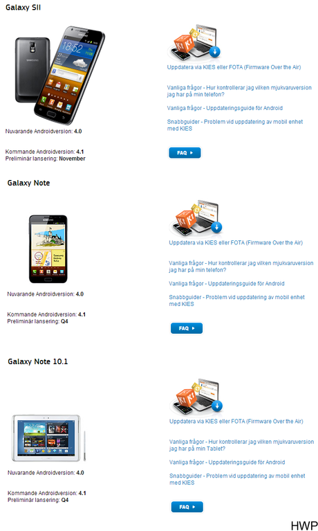 Jelly Bean per Galaxy S II e Galaxy Note e Note 10.1 su Samsung Svezia