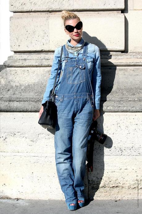 In the Street...Denim Vintage Salopette, Milan & Paris