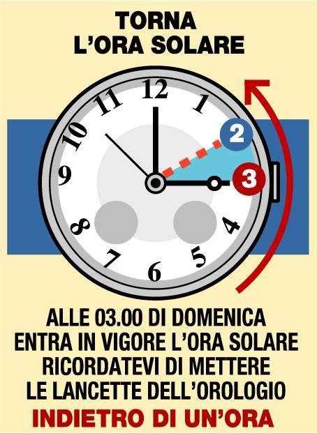 Promemoria: alle 03.00 di domenica 28 ottobre tornerà l’ora solare