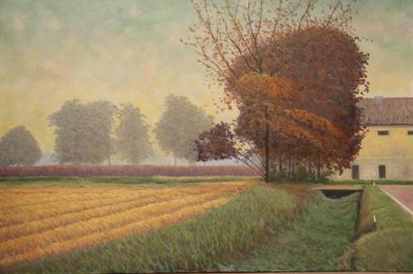 MARIO CORRIERI Il respiro della natura - Enterprise Hotel Milano Passeggiata d'autunno, olio su tela cm 150x100 anno, 2012