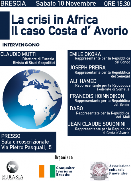 “LA CRISI IN AFRICA – IL CASO COSTA D’AVORIO”, SABATO 10 NOVEMBRE A BRESCIA