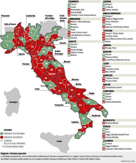 Province, ridotte da 86 a 51