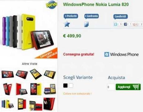 Arriva il 2 Novembre in Italia il Nokia Lumia 820 Windows Phone 8 al prezzo di € 499,00 !