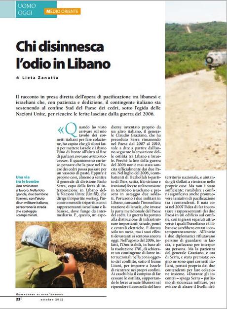 Libano/ 22 Ottobre 2012. Reportage di Lieta Zanatta sul Messaggero di Sant’Antonio