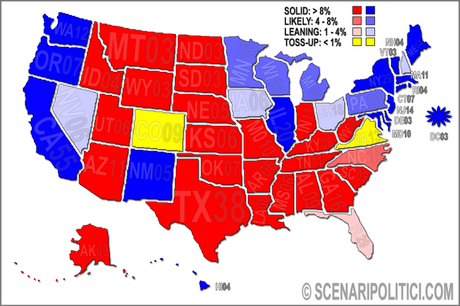 USA 2012: Obama 281 Romney 235 Toss-Up 22. Obama vicino alla riconferma