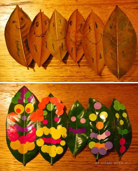 foglie, foglie decorate, bambini, lavoretto bimbi