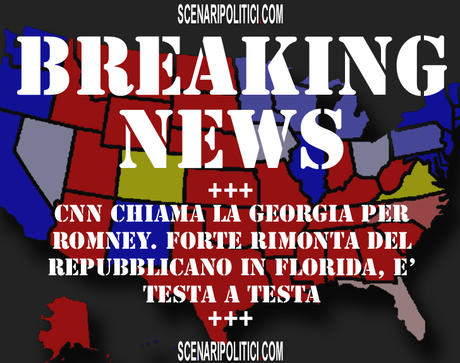 USA 2012: Georgia per Romney,  Florida testa a testa. Exit Poll CNN buoni per Obama. Primi dati dall'Ohio buoni per Obama