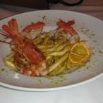 Busiati con gamberi rossi di Mazara, pistacchi al profumo d'arancio Busiati con gamberi rossi di Mazara, pistacchi al profumo d'arancio