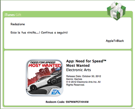 DAILY REDEEM CONTEST : All’interno troverete 3 CODICI REDEEM di NEED FOR SPEED MOST WANTED per iPhone e iPad