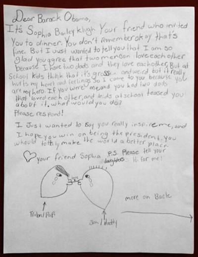 Obama risponde alla lettera di una bambina cresciuta con due papà