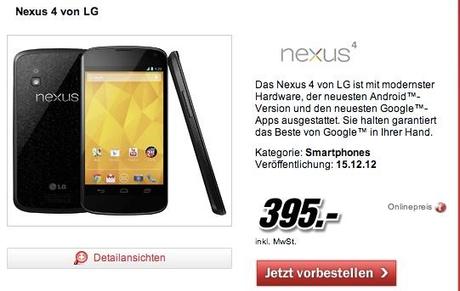 MediaMark Germania prezza il Nexus 4 a 395€