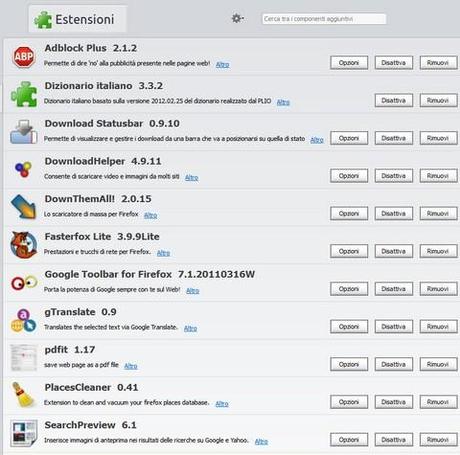 Firefox 16 KIT Plus - Elenco estensioni installate