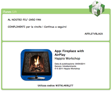 Daily Redeem Contest: Vinci 2 App FIREPLACE con AIRPLAY per iPhone e iPad