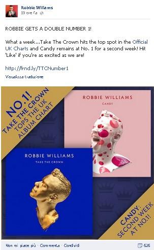 1° nel Regno Unito: Robbie Williams celebra il primato