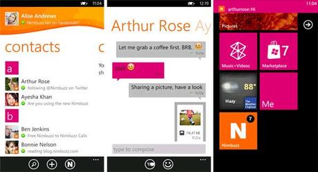 Ultima versione Nimbuzz Nokia Lumia Windows Phone 8 : Arrivano le notifiche Push !