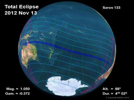 13-14 novembre 2012: Eclisse totale di Sole visibile solo in Australia