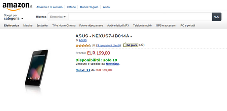 Asus Nexus 7 a 199 euro su Amazon Italia