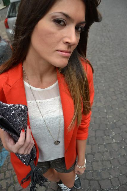 Red blazer and glitters