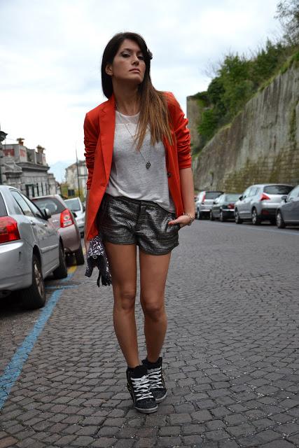 Red blazer and glitters