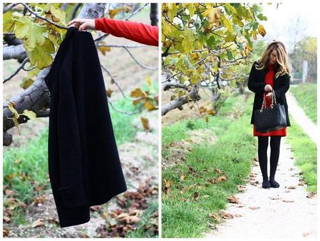 Red dress in a grey day