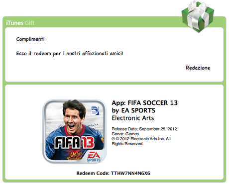 Redeem Contest : Al’interno 1 codice redeem per FIFA 13 per iPad e iPhone  [RECENSIONE]
