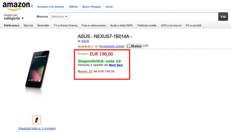 Asus Nexus 7 di nuovo disponibile su Amazon Italia a 198 euro