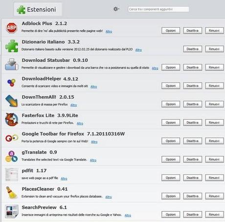 Firefox 17 KIT Plus - Elenco estensioni installate