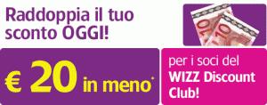 Wizz Air: offerta lampo sconto 20€ a tratta!