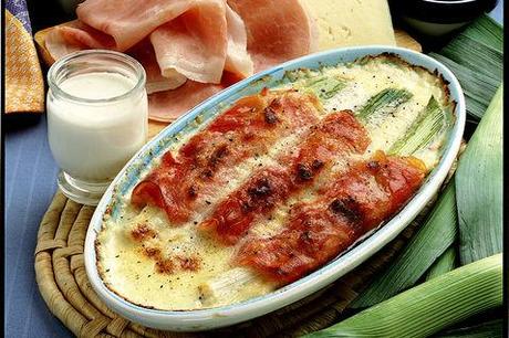 Porro gratinato con prosciutto cotto