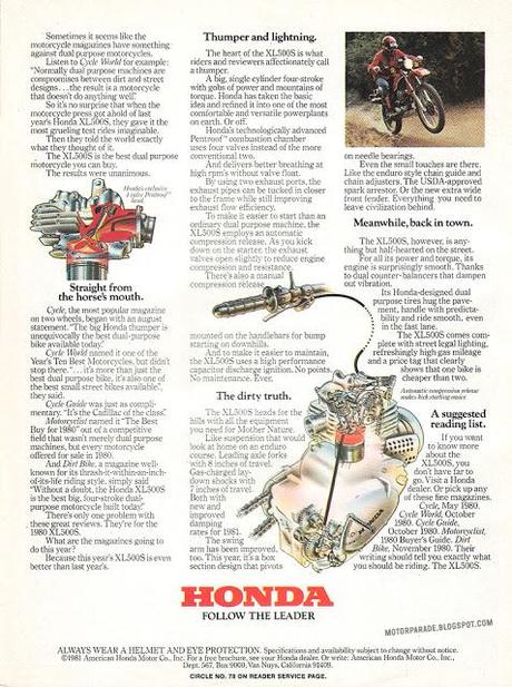 Vintage Brochures: Honda XL 500 S 1981 (Usa)