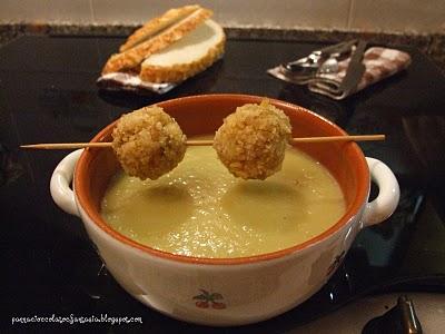 Crema di porri con polpette di gorgonzola