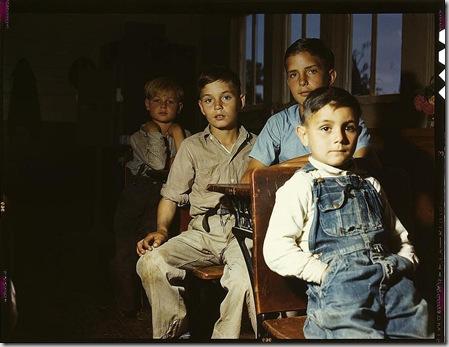 Rural school children. San Augustine County, Texas, April 1943. Reproduction from color slide. Photo by John Vachon. Prints and Photographs Division, Library of Congress