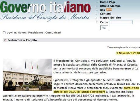 Berlusconi oggi all’Aquila ma solo con giornalisti dotati di sfera di cristallo