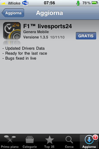 AppStore - F1 Livesports24 si aggiorna AppStore - F1 Livesports24 si aggiorna