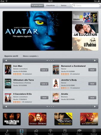 Apple aggiunge i tab “Film” e “Ping” ad iTunes su iPad
