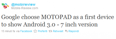 Google sceglie il “MotoPad” di motorola come primo a montare Android 3.0