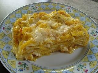 Lasagne con zucca e gamberi