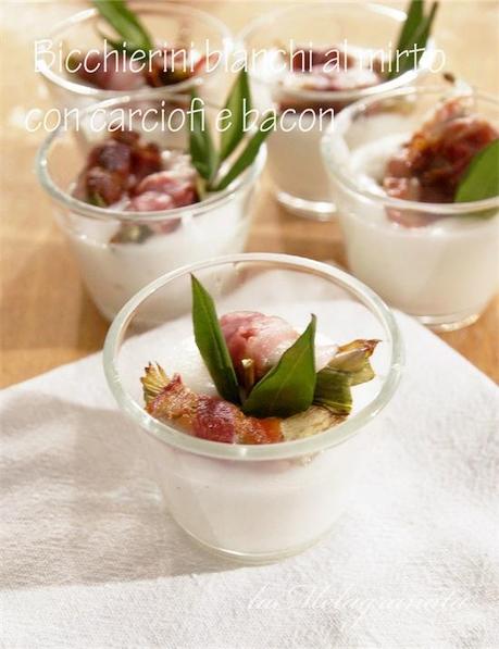 Bicchierini  bianchi con carciofi e bacon