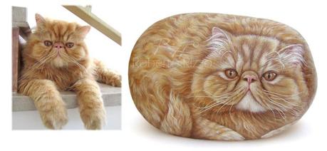 Sassi dipinti - ritratto di gatto persiano