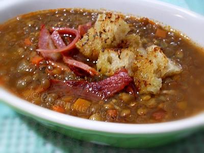 Zuppa di Lenticchie con Pancetta e Speck croccante