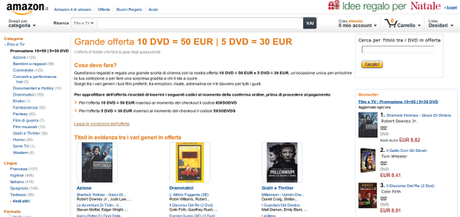 Amazon: Promozione DVD a 50 euro, 5 DVD a 30 euro