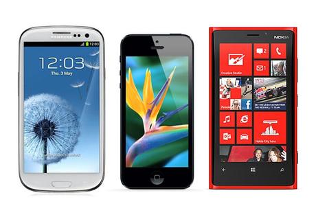 Samsung Galaxy S 3, Apple iPhone 5,  Nokia Lumia 920