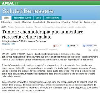 Secondo un recente studio scientifico la chemioterapsi dimostra amica del tumore (e nemica dell’uomo)