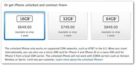 unlocked 520x255 Apple begins selling unlocked iPhone 5 in the US, starting at $649