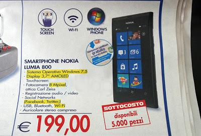 Nokia Lumia 800 a 199 euro