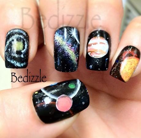 NAIL ART #2__ Galaxy, planets, moon and stars