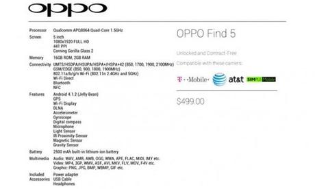 Oppo Find 5 arriverà in Europa a 499$