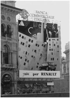 Emilio Tadini - Pannello per Renault in piazza del Duomo a Milano, 1994, Foto di Maria Mulas